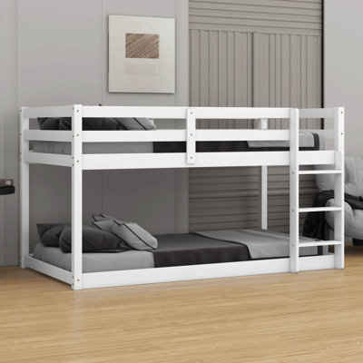 Lit superposé simple au-dessus d'un lit simple en bois d'hévéa - échelle et plateforme à lattes renforcées