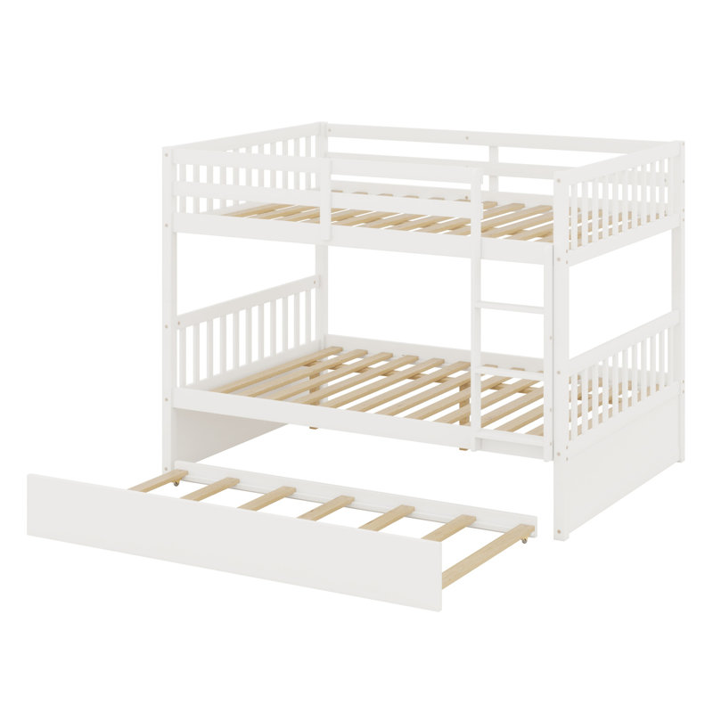 Bunk Bed Including Trundle, Ladder, Guardrails, White