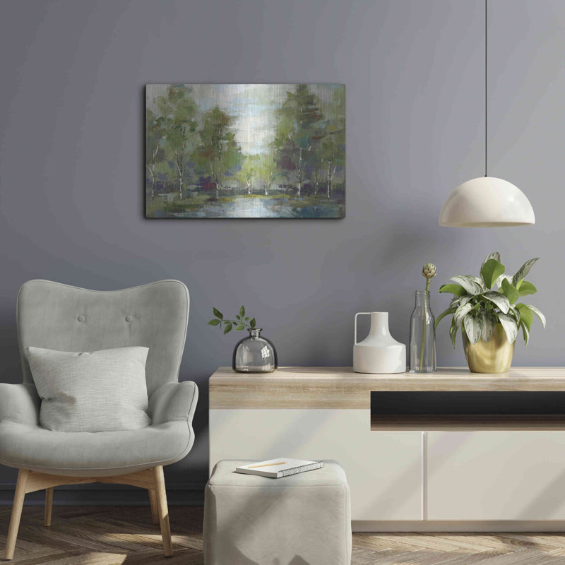 «Forest At Dawn» par Silvia Vassileva, art mural en métal, H 16 po x l 24 po