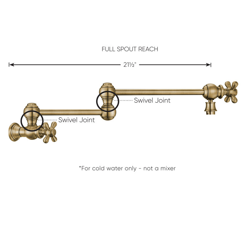 Whitehaus Collection Wall Mount Retractable Swing Spout Pot Filler, Antique Brass, Lever