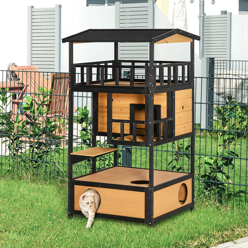 Niche pour chat en bois Pawhut, Jaune