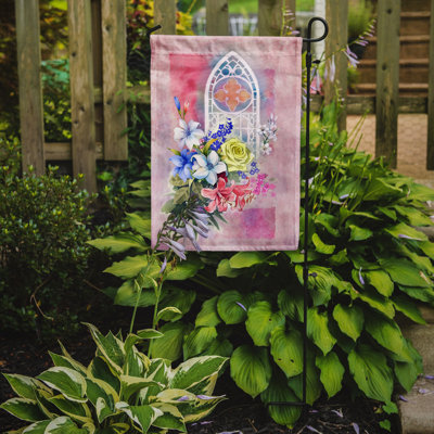 Fenêtre et fleurs en polyester de 2 côtés 15 x 11 po drapeau de jardin Church