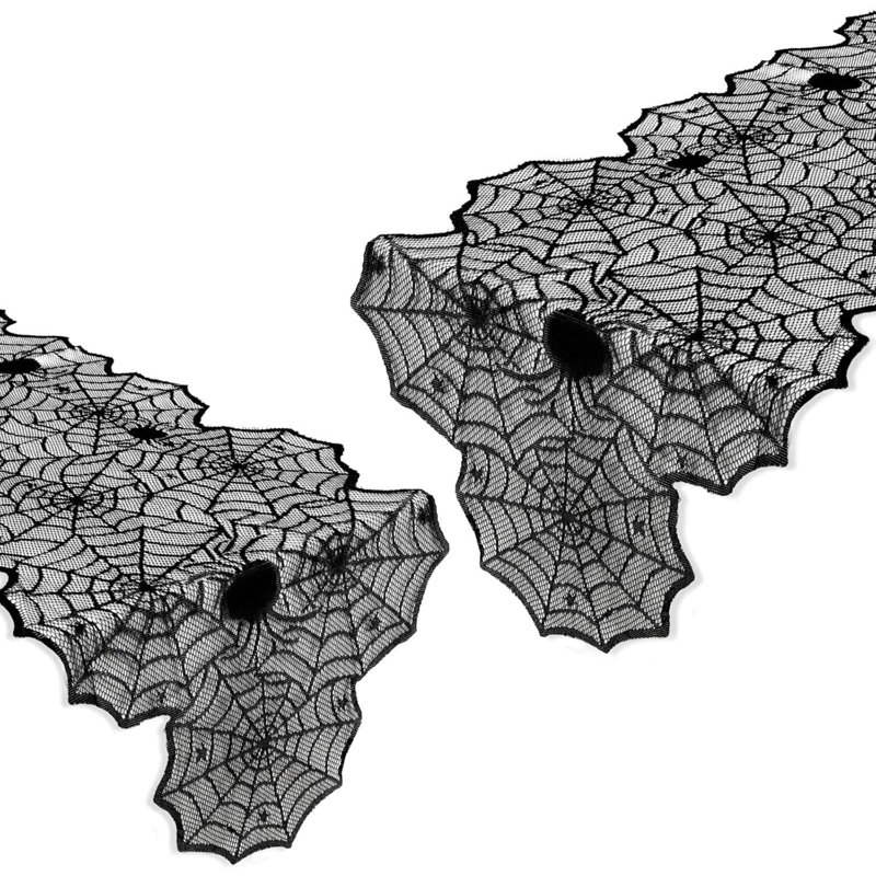 Halloween Decorations Table Runner with Black Lace Spider Web 18 X 72 Inch | Polyester, for Halloween Table Decor Kitchen Table Centerpiece Decorations Party Dinner Supplies