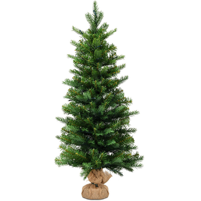 3FT Pre-Lit Tabletop Christmas Tree With 50 LED Lights, Timer Control, Burlap Base
