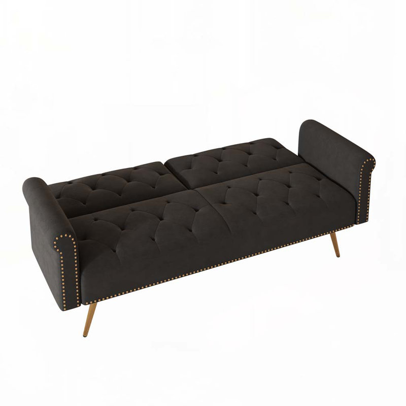 Velvet Fabric Adjustable Sofa Bed, Black