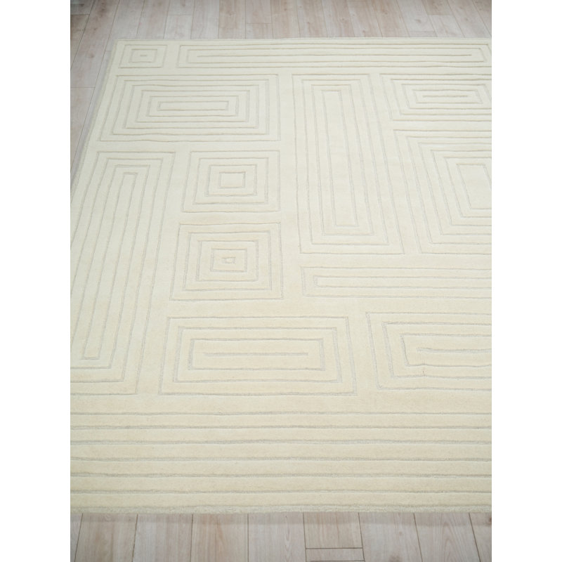 Teton Handmade New Zealand Wool Silver/Ivory Area Rug, Rectangle 10' x 14'