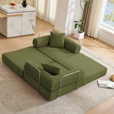 Modular Couch Sofa Bed For Apartment,Convertible Sofa Bed,Fixed-Shape Frame & Removable Armrests,Folding Mattress Couch For Small Spaces ,No Assembly ,Corduroy