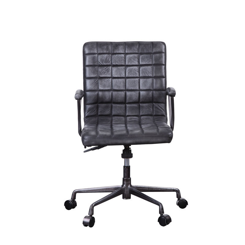 Genuine Industrial Office Chair with 5-Star Base and Caster Wheels in Vintage Black and Aluminum