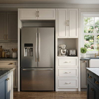Armoire de rangement pour garde-manger de 86,6 po de hauteur, armoire murale avec rangement pour réfrigérateur, organisateur de garde-manger intégré avec tiroirs et armoires supérieures