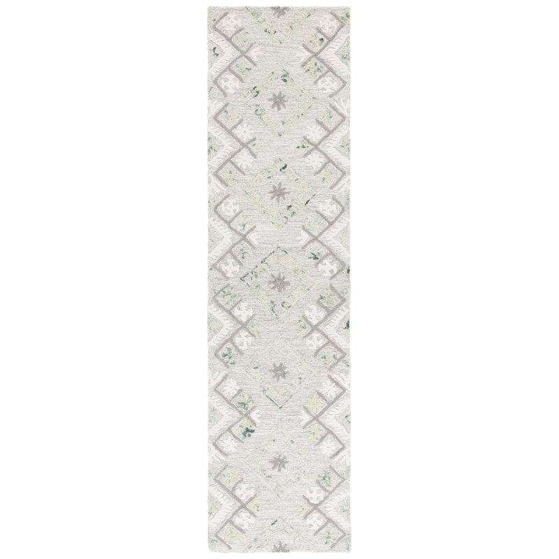 Kyptin Ebony Hand Tufted Wool/Cotton Southwestern Rug in Gray/Ivory, Runner 2'3" x 9'