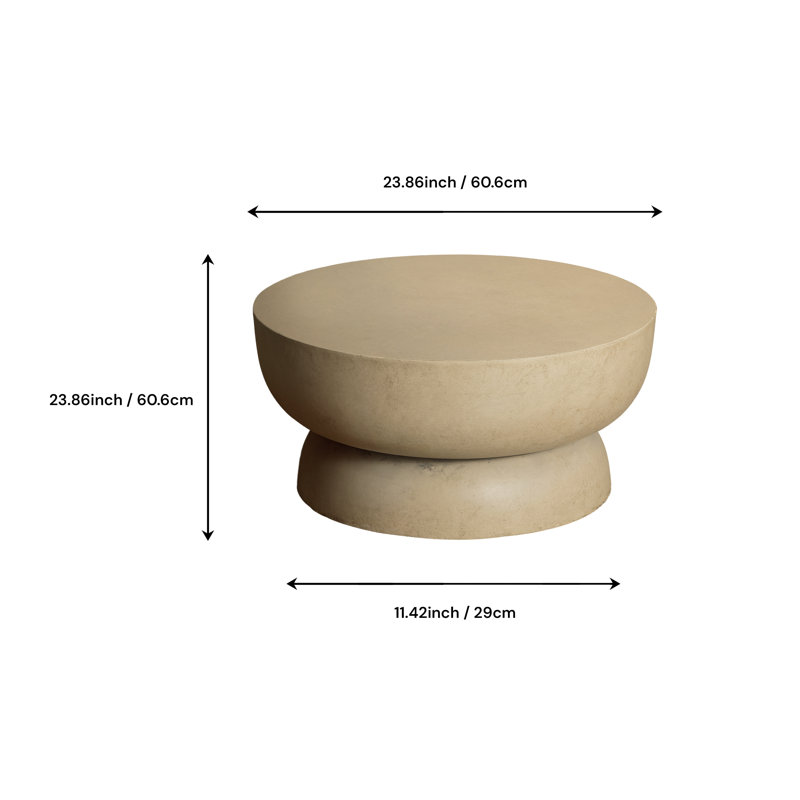 Albert Modern Concrete Round Side Table Low End Table 23.8"W x 11.4" H
