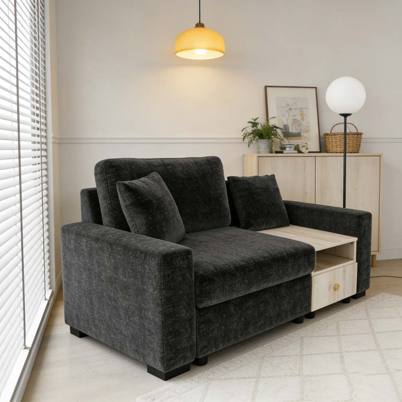 Canapé modulaire rembourré avec accoudoirs et console centrale, Noir 2