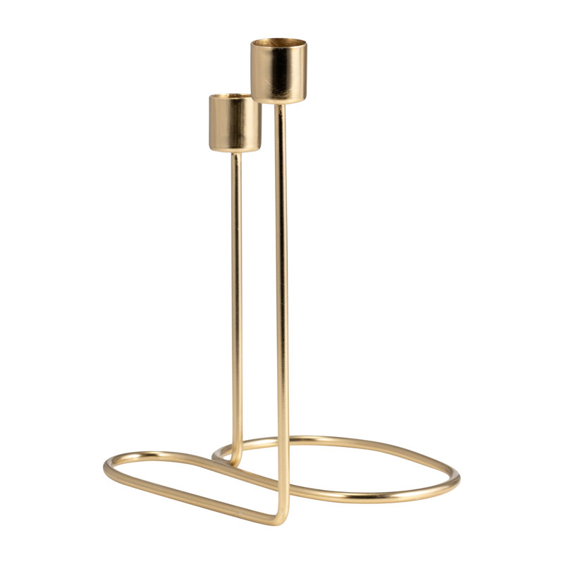 Modern Wire Double Taper Candle Holder – Minimalist Decorative Accent for Dining Table or Shelf, 8", Gold