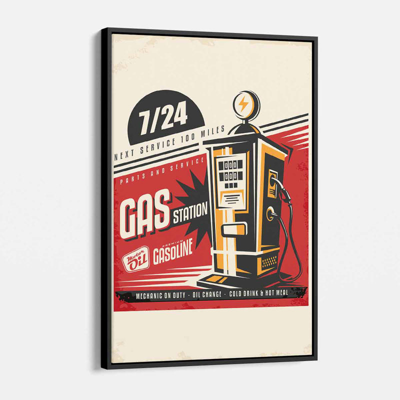 «Aritina Red Retro Gas Pump», affiche sur toile, H 16 po x l 12 po, Cadre noir