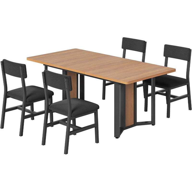 Ensemble de table de salle à manger 5 pièces pour 4 à 6 personnes, table de cuisine extensible de 63 po et 4 coussins, table de salle à manger avec panneau en MDF et structure en métal 