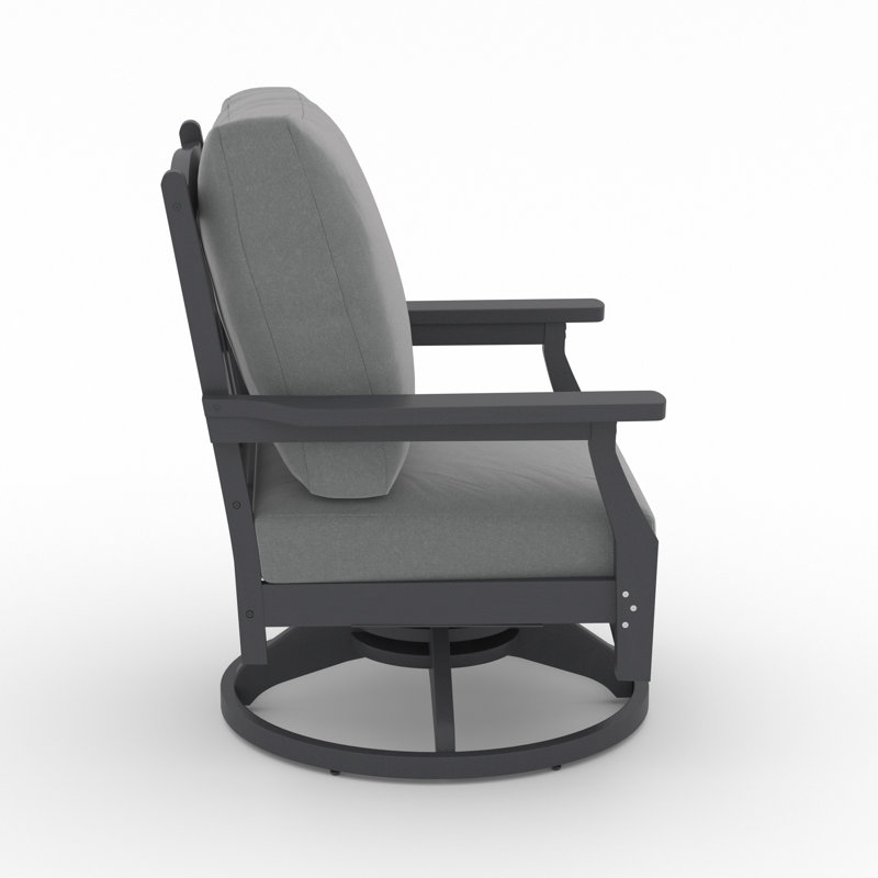 Gray HDPE 5-Piece Fire Pit Table Set with Cushioned Rock-Swivel Chairs