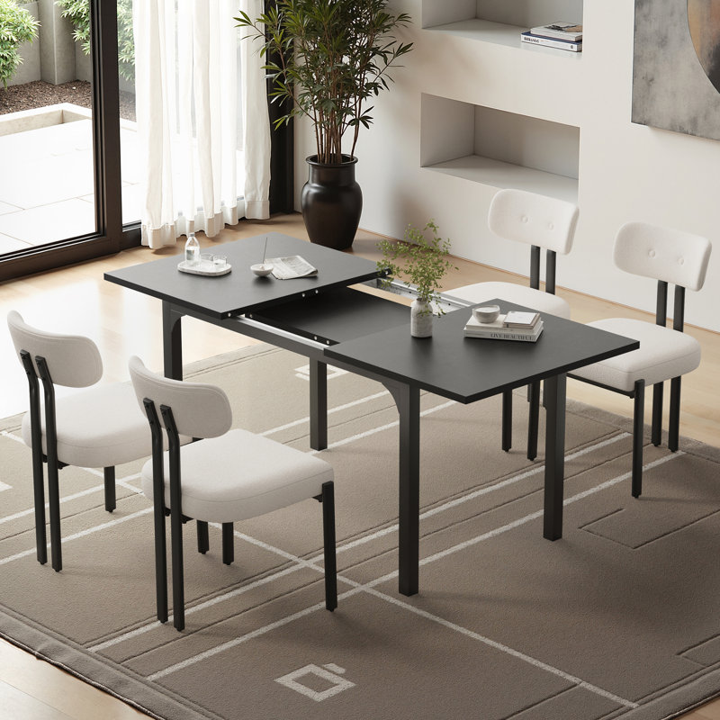 Extendable Dining Table Set With 4 Upholstered Chairs, Black