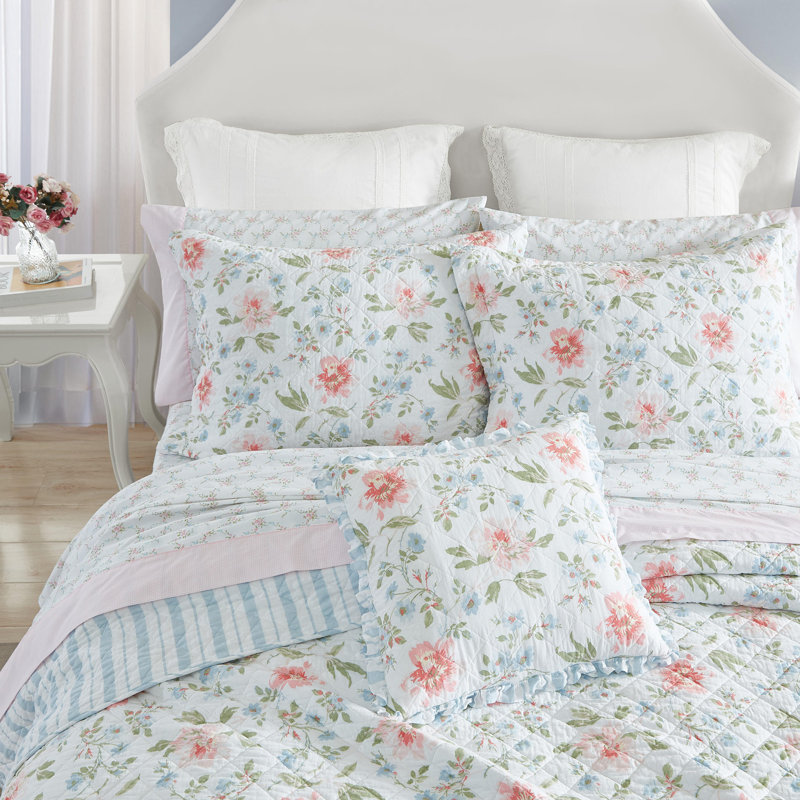 Emilie Pink Floral Cotton Twin Quilt Set