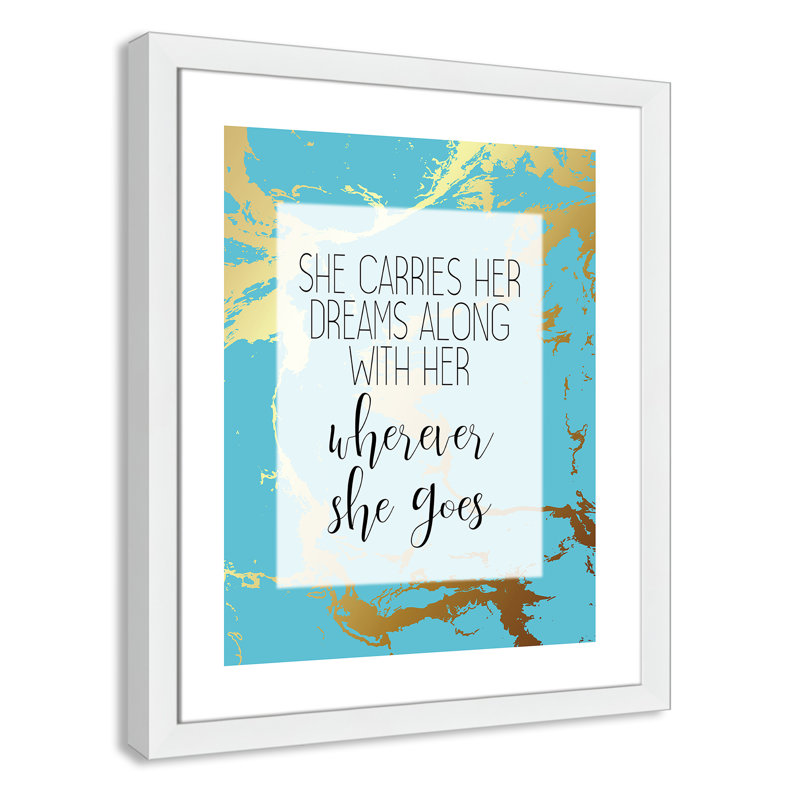 «Whereever she goes», art encadré, Cadre blanc, H 26,5 po x l 22,5 po x P 0,63 po