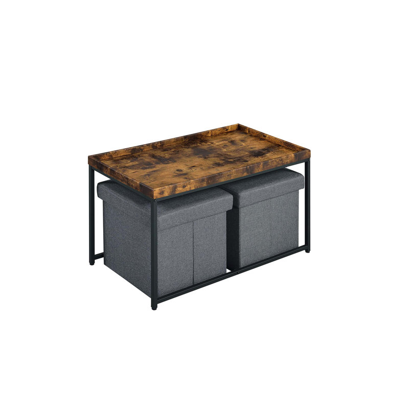 Ensemble de tables basses avec rebords surélevés et options de rangement, Chêne brun
