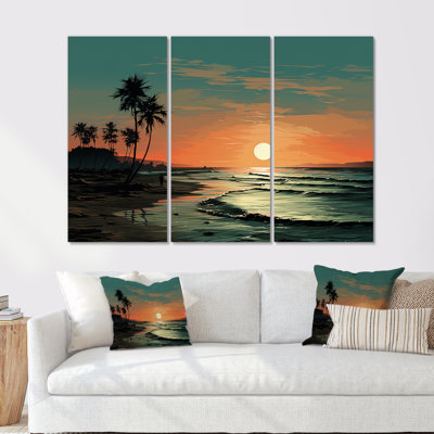 «Teal Tropical Getaway», ensemble d'art sur toile, palmiers et palmiers