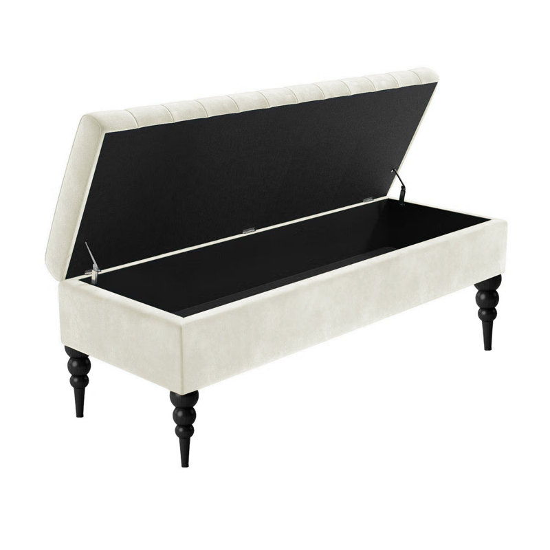 Safar Plain Ottoman Storage Bench - Plush Velvet Shoe Bench - Upholstered Footstool with Storage, Cream