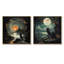 Loup hurlant à la lune I - animaux loup, ensemble de 2 reproductions d'art sur toile-980300362-980300363