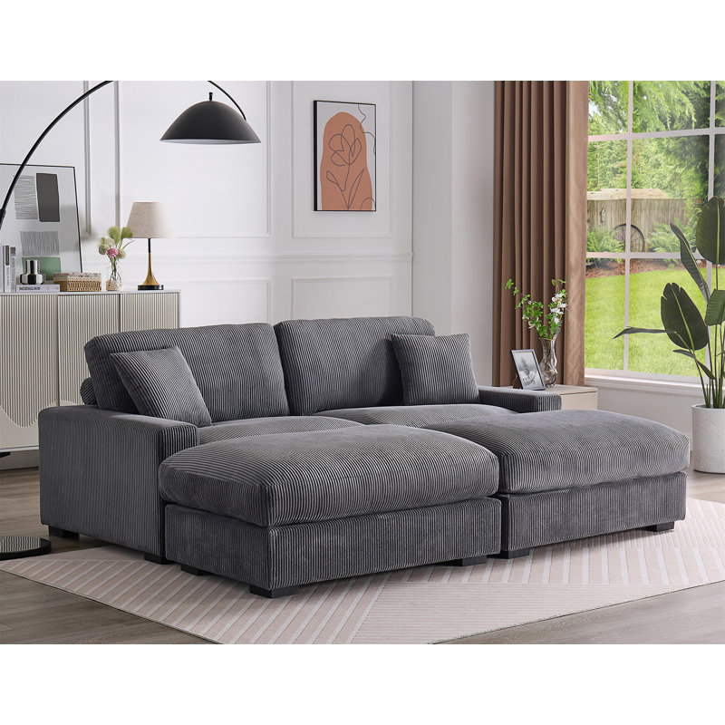 4 - Piece Upholstered Sectional, Gray Corduroy