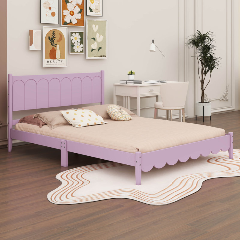 Retro Style Bed with Rectangular Headboard, Pink, Queen