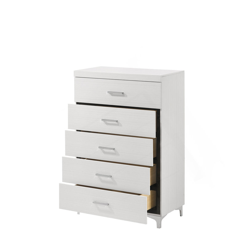 Commode blanche à 5 tiroirs avec pieds en métal