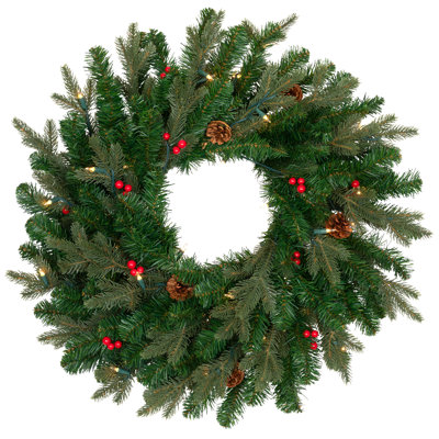Pre-Lit Mixed Noble Spruce Wreath - 24" - Clear Lights
