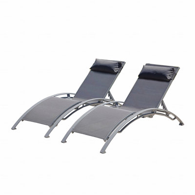 Ensemble de 2 chaises longues d'extérieur, gris foncé
