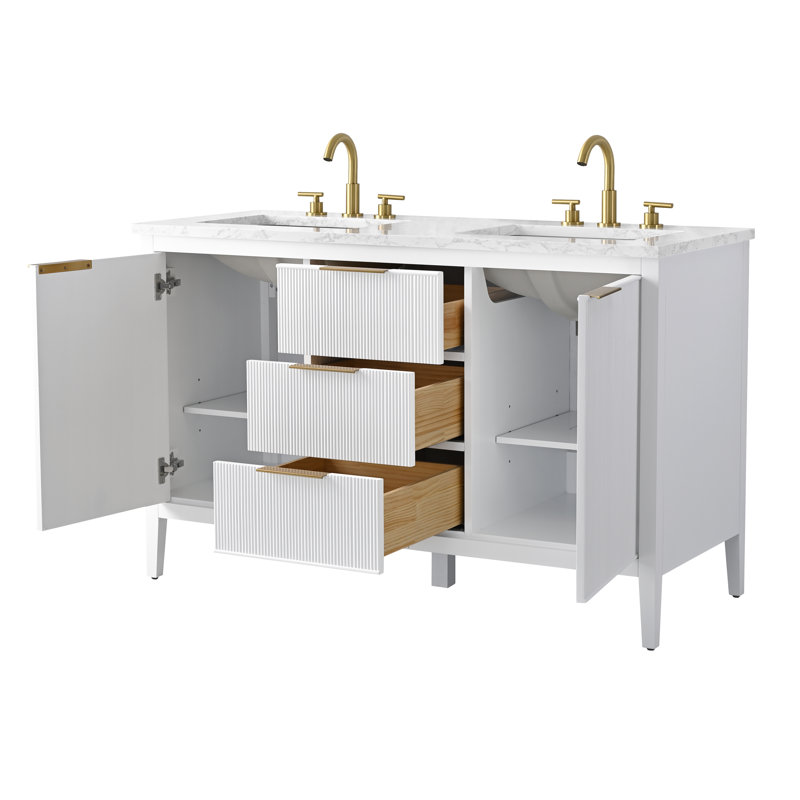 Emma 54" W Double Vanity, White/Brushed Bronze