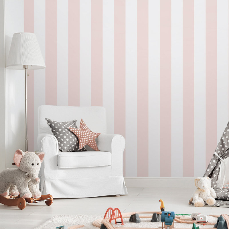 Bambino Collection Wide Stripes Wallpaper Roll, Pink