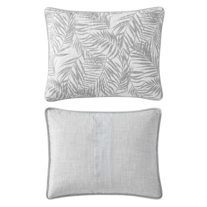 Tommy Bahama Palmday Cotton Reversible Quilt Set, Grey, King Quilt + 2 King Shams