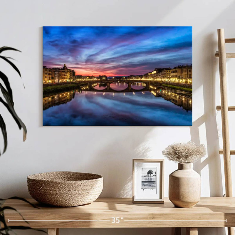 Sirci, coucher de soleil et reflets, rivière Arno, Florence, H 16 po x l 24 po