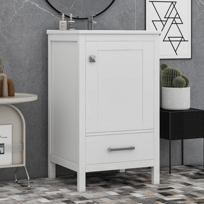 Meuble-lavabo moderne avec lavabo en céramique, organisateur de porte double couche, tiroir de séparation, patins réglables