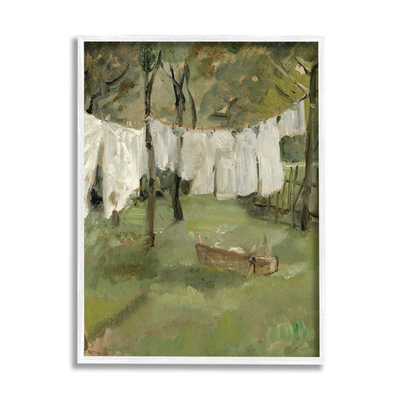 Scène de corde à linge classique encadrée en blanc, giclée par lettrée et doublée, H 20 po x l 16 po x P 1,5 po, Cadre blanc