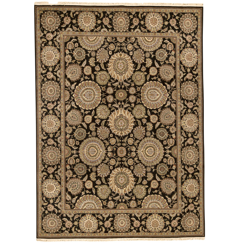 Tapis noir noué à la main de haute qualité
