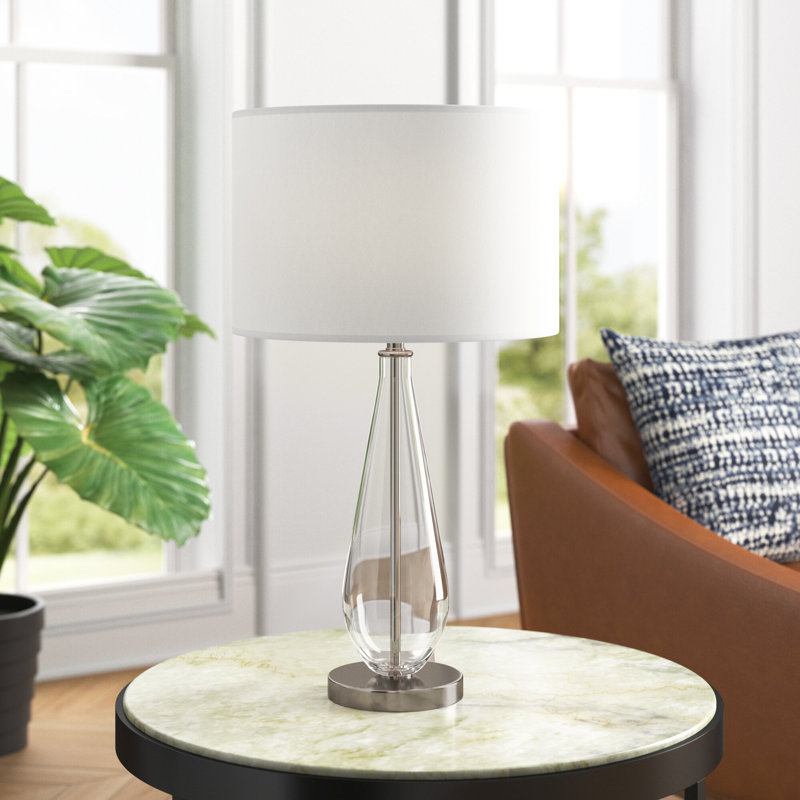 Lampe de table Pizano en nickel brossé poli / transparent de 27 po Pizano