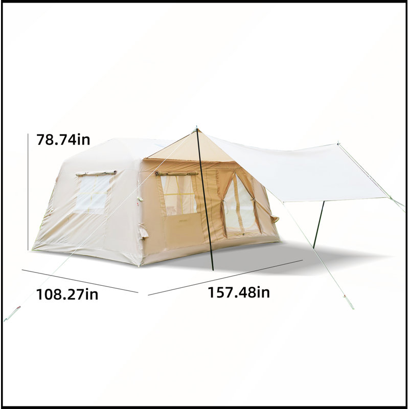 Tente gonflable de 11 m² avec pompe à main, tente imperméable et spacieuse 4 saisons pour 4/6/8 personnes