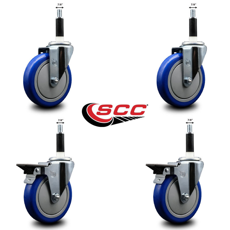 Ensemble de roulettes extensibles en poly sur roues pivotantes 7/8 pouces 2 freins SCC