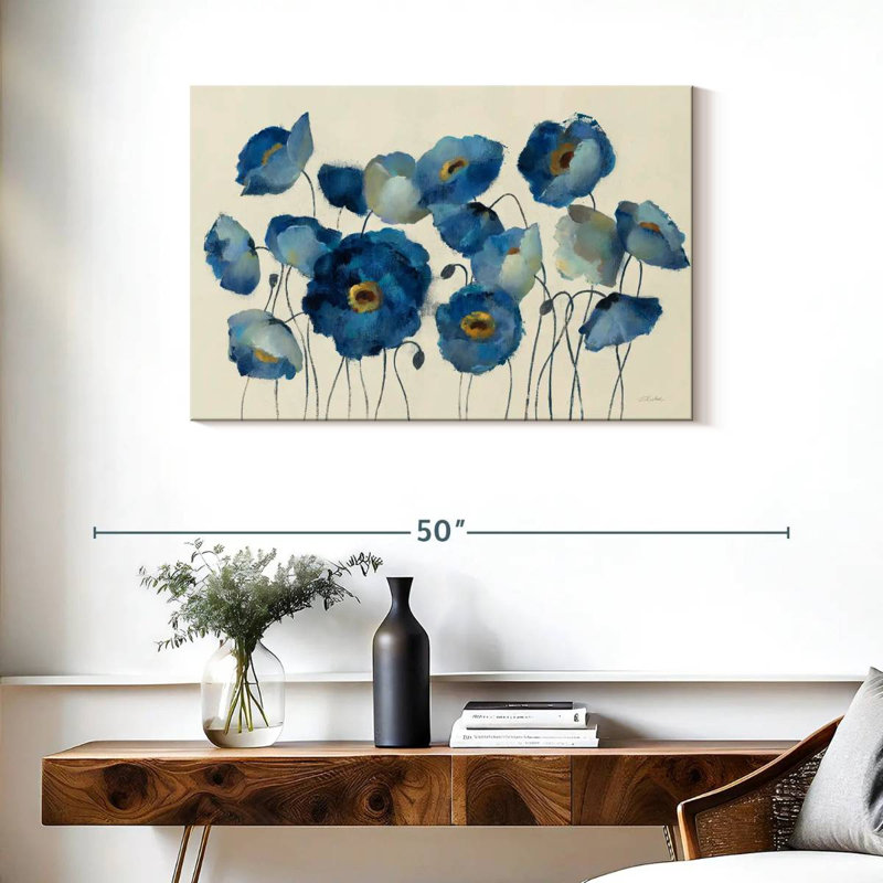 Aigue-marine floral sur crème sur toile, H 24 po x l 36 po x P 1,25 po