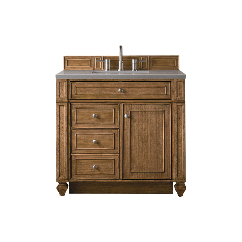 Meuble-lavabo simple 36 po Calisto, Brun selle, Quartz bleu Parisien, 8 po