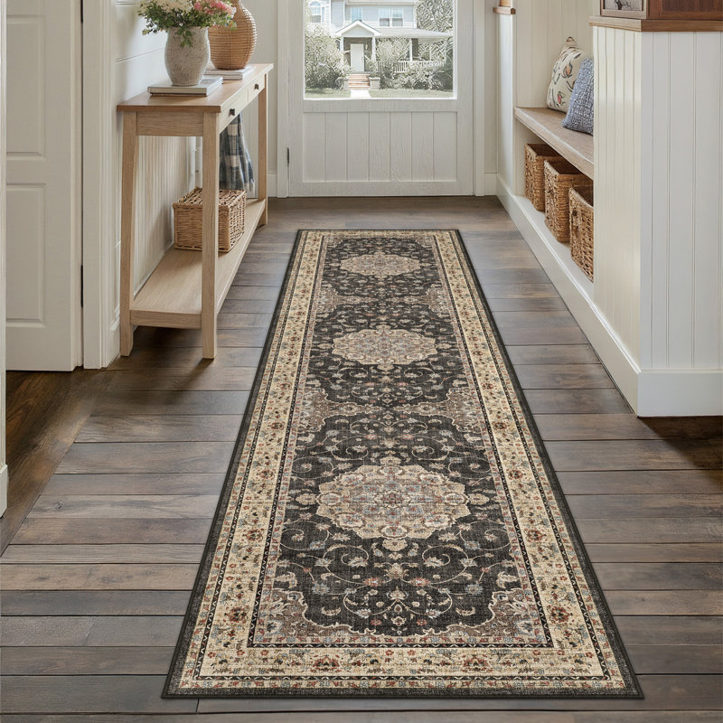 Haven Classic Persian Style Area Rug in Black, Runner 2' x 8'