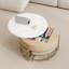 Table basse moderne à plateau relevable avec rangement et 3 repose-pieds blanc et naturel