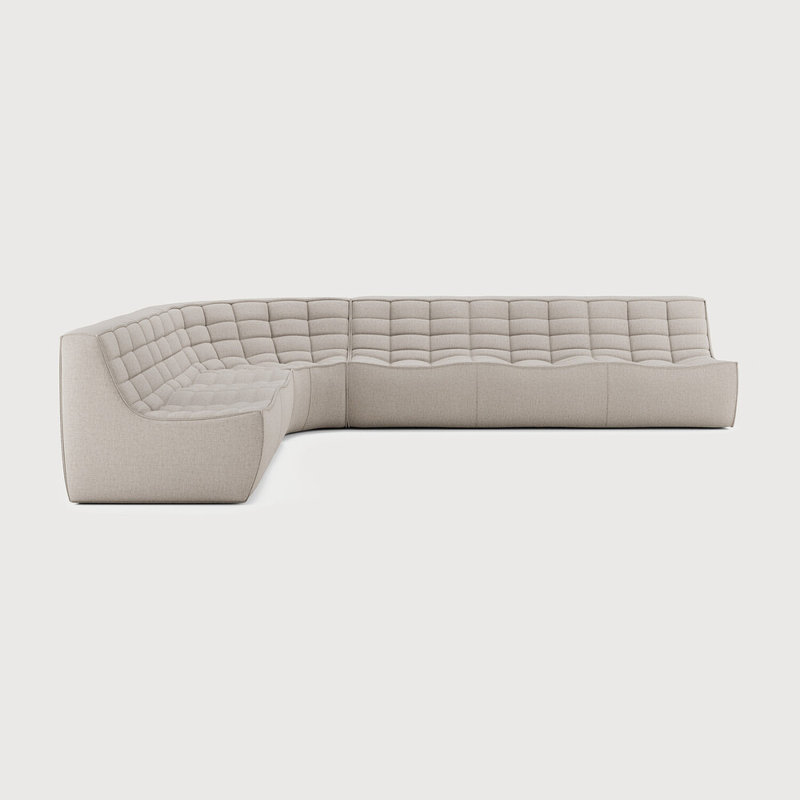 N701 Modular Sofa Set - Combo Left - 1 Seater + 3 Seater + 90° Round Corner, 30" H x 130" W x 79" D, Beige Polyester Blend