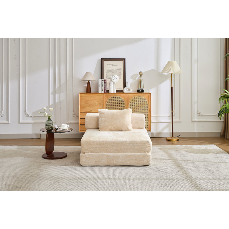 Convertible Floor Sofa Bed with Fixed-Shape Frame Single Seater, Beige