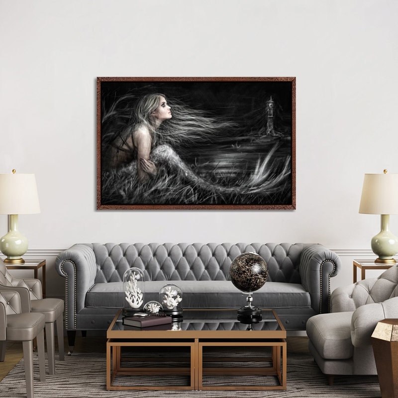 Mermaid At Midnight by Justin Gedak - Print on Canvas, 152.5 cm H x 101.5 cm W, Classic Brown Wood Framed