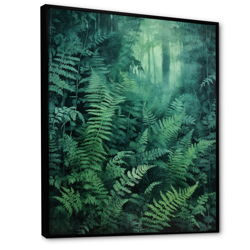 Fougère verte sur toile, H 44 po x l 34 po x P 1,5 po, Cadre flottant noir